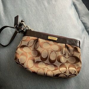 Never Used! Coach Signature Brown and Tan Wristlet